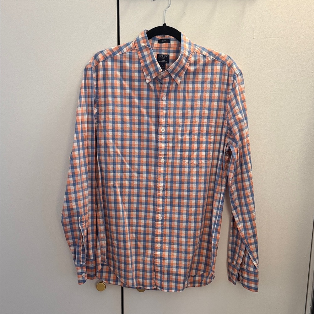 NWT J. Crew Men's Vibrant Orange and Blue Plaid Shirt
